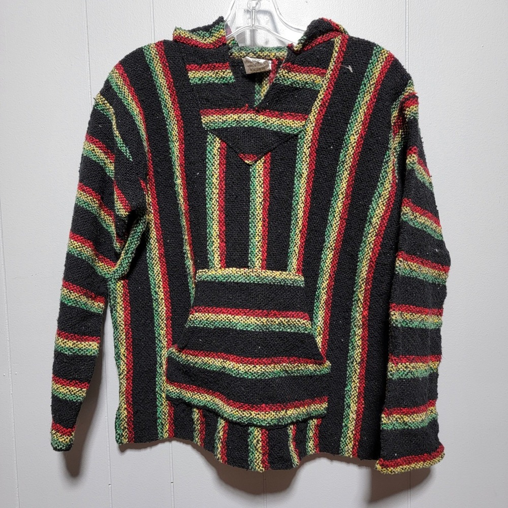 Y2K Vintage Sunspecs Mens Rasta Stripe‎ Baja Hoodie Pullover Size M